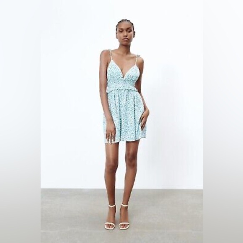 Spain Zara Floral Tie Strap Mini Dress